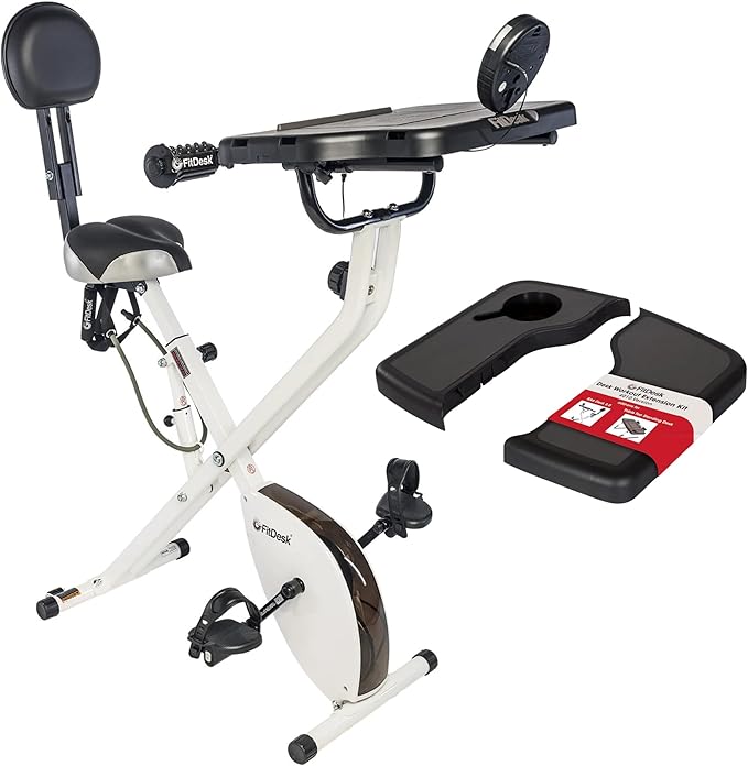 FitDesk Bike Desk 3.0 and Extension Kit Bundle - Adjustable Height Standing Desk Exercise Bike and Clamp-On Extender Attachment