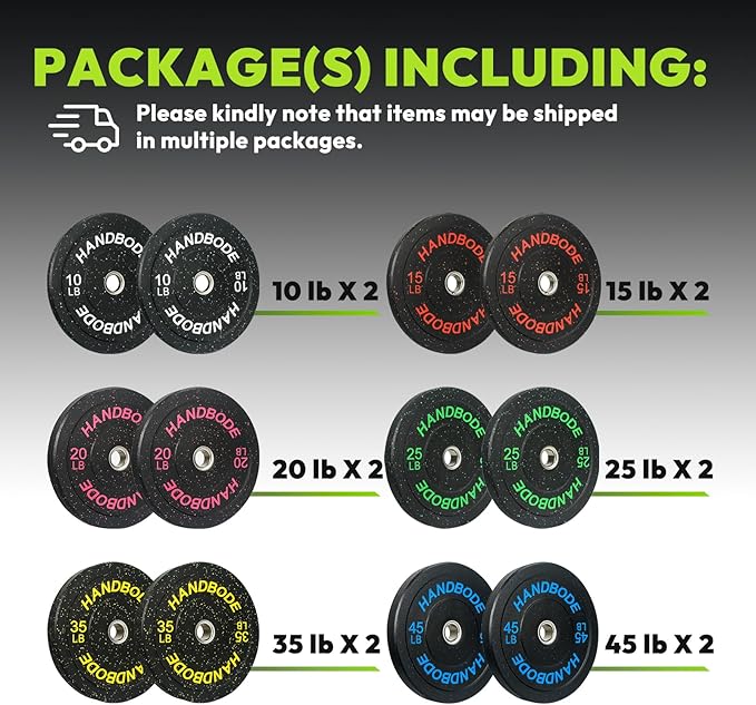 2-Inch Weight Plates High Bounce, Olympic Bumper Plate Set 45/100/160/190/260/300lb, Colored Weight Plates Set for Home Gym, Barbell Weights Rubber Strength Training Plate for Weight Lifting