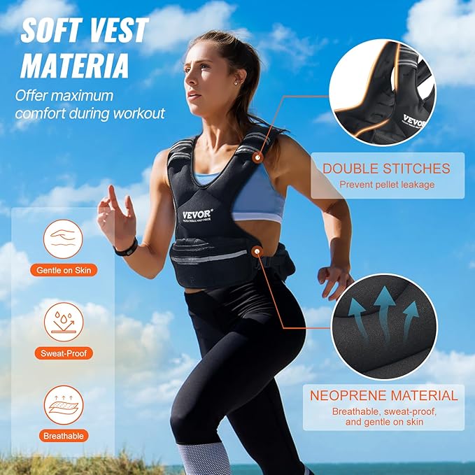 VEVOR Adjustable Weighted Vest, 11-20lb/20-32lbs/35lbs/40lbs Weight Vest with 6 Ironsand Weights and Reflective Stripe, Workout Equipment for Strength Training Running Jogging