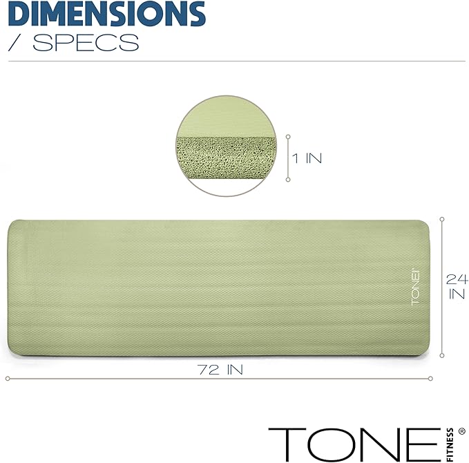 Tone Fitness 1-Inch Thick Yoga Mat | High-Density, Non-slip Exercise Mat with Carrying Strap for Yoga, Pilates, & Home Gym Workouts | Multiple Options
