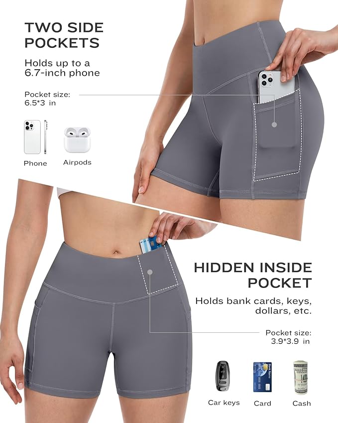 ATHVOTAR Biker Shorts Women with Pockets - 3"/5"/8" High Waisted Workout Spandex Tummy Control Gym Running Yoga Shorts