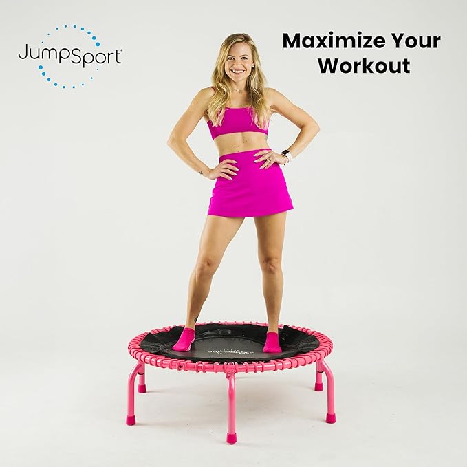 JumpSport 350 PRO Fitness Trampoline, Cardio Workout, No-Tip Arched Legs Home Gym Equipment, Adjustable Bungees & 60 Day Trial Video