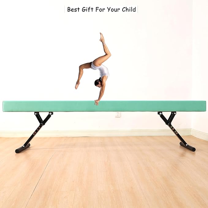 8 Ft Gymnastic Balance Beam with Adjustable Height From7 inch to 22 inch for Kids Children Home Practice, Adjustable Balance Beam with Leg, High and Low Floor Gymnatic Training Beam