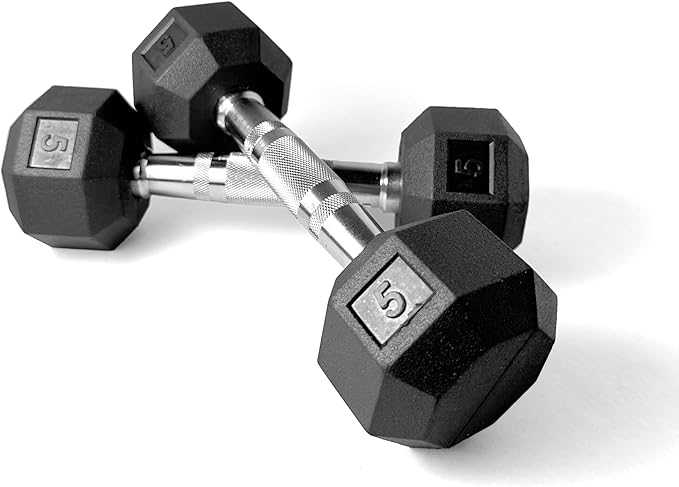 Ader 10 Pair Black Rubber Dumbbells 2, 3, 5, 8,10,12,15,20,25,30lbs with 2 Tier 36 inch Rack