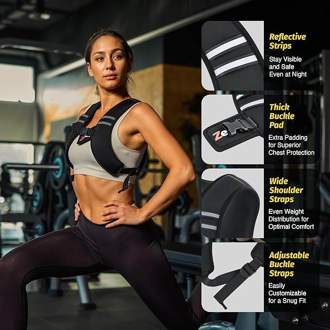 ZELUS Weighted Vest Washable, Z-Fit Soft Iron Weighted Vest for Women and Men, 5/10/15 lb Weight Vest with Reflective Stripes & Adjustable Straps, Ultra Thin Weight Vest for Home Gym Strength Training Weight Loss Workout