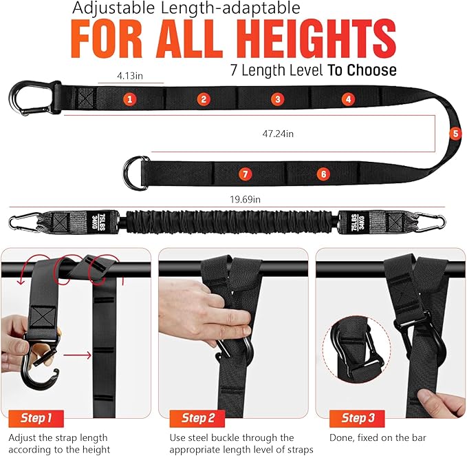 Pull Up Assistance Bands 300 lbs – Heavy Duty Adjustable Pull Up Bar Resistance Bands Set with 4 Assistance Bands, Dual Foot Rest, Nylon Straps & Door Anchor for Unisex Home Gym Strength Training