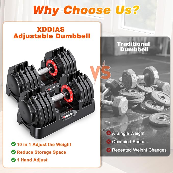 XDDIAS Adjustable Dumbbell Set of 2, 25/55/80LB Dumbbell Set-Fast Adjust Weights Set, 5/10/16 in 1 Free Weights Dumbbells Set with Anti-Slip Metal Handle, Compact Size for Men/Women Home Gym Equipment
