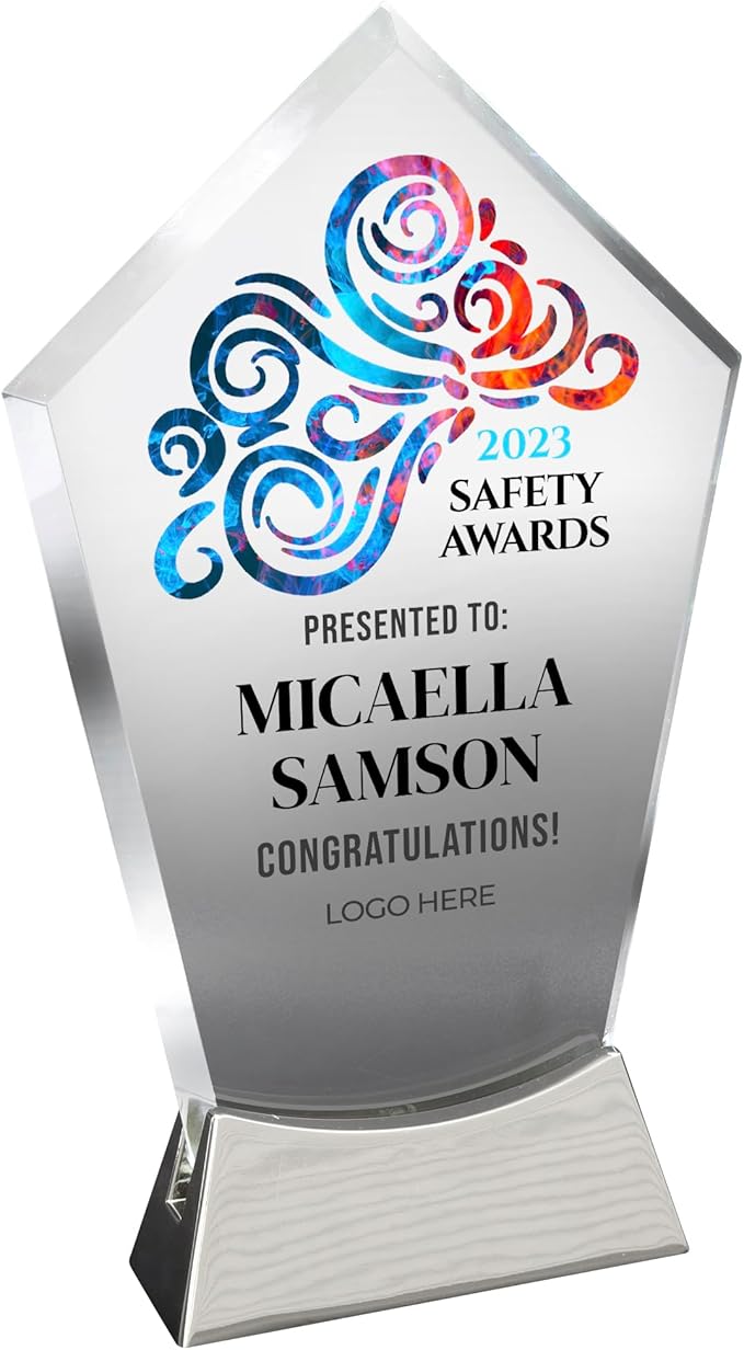 7 1/2" Personalized Glass Plaque for Awards and Trophies, Custom Award for Employee of the Month, Retirement, Leadership and Appreciation Gift J Awards (D1)