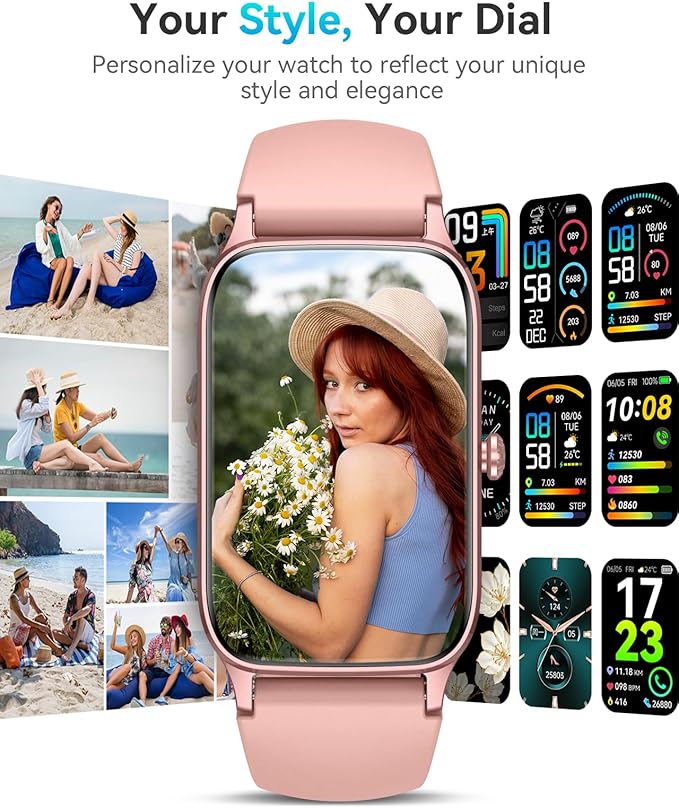 Fitness Activity Tracker for Women Men, Smart Watch Compatible with iPhone Android, IP68 Waterproof Step Counter with 110+ Sports, Sleep Monitor, Calorie Counter (Casual, Pink, 1.57)