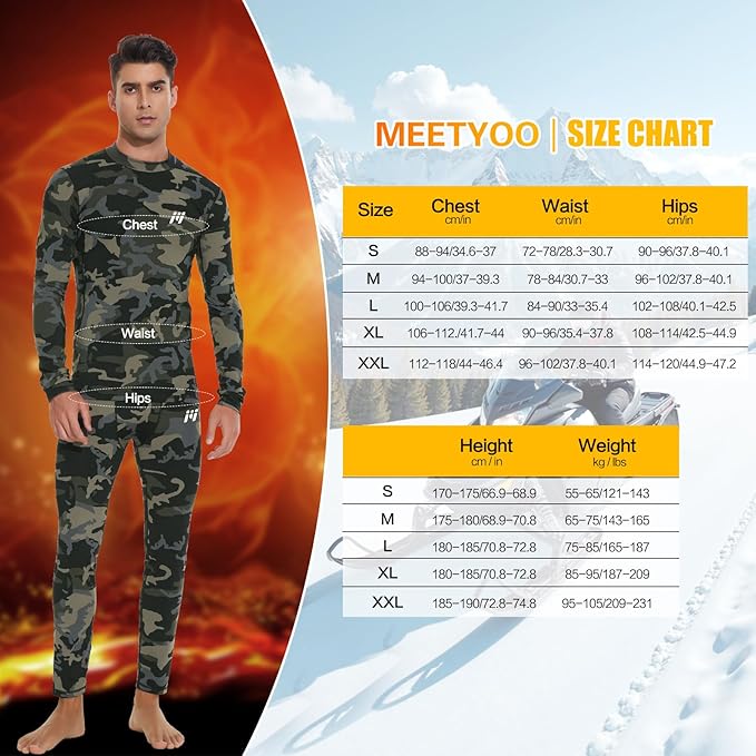 Men Thermal Underwear Set Long Johns with Fleece Lined Base Layer Men Cold Weather Top Bottom for Skiing Running