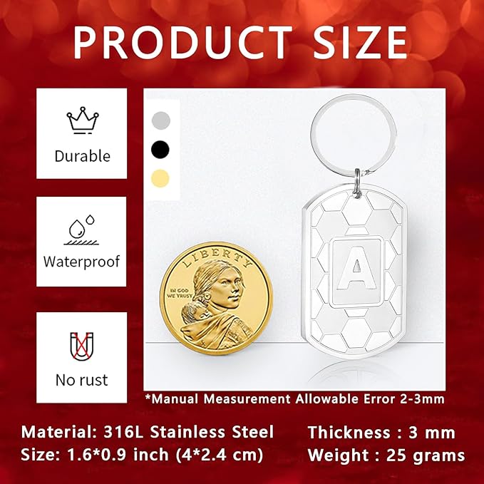 Stocking Stuffers Christmas Gift- Initial Keychain Gifts for Men,Soccer Dog Tag Mens Keychains for Men Him Dad