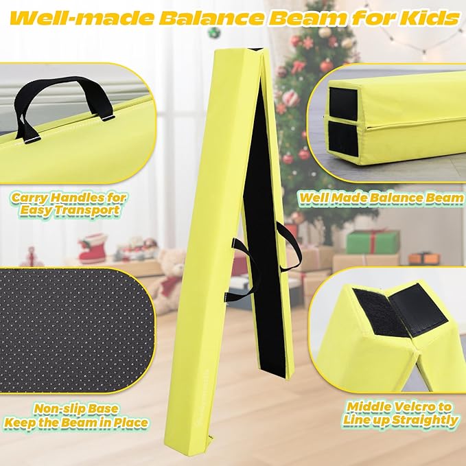 PreGymnastic 6FT/8FT/9.5FT Folding Balance Beam for Kids Ages 3-12, Foldable Gymnastics Floor Beam-Extra Firm Suede Cover with Carrying Bag for Home-Gym Equipment for Toddler Teenager