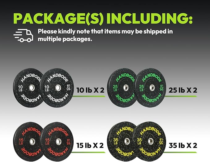 2-Inch Weight Plates High Bounce, Olympic Bumper Plate Set 45/100/160/190/260/300lb, Colored Weight Plates Set for Home Gym, Barbell Weights Rubber Strength Training Plate for Weight Lifting