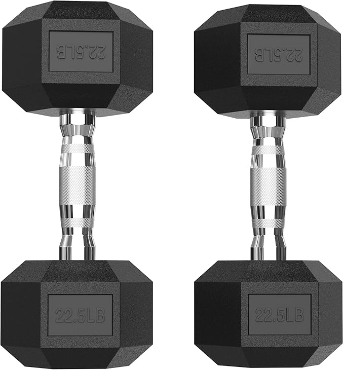 PAPABABE Hex Dumbbell Set with Rubber Grip 2.5-125lb, Odorless Rubber Coated Weight Fixed Dumbbells Set of 2, Weights for Women at Home, Hand Weights for Home Gym & Strength Training,Pesas Para Ejercicios