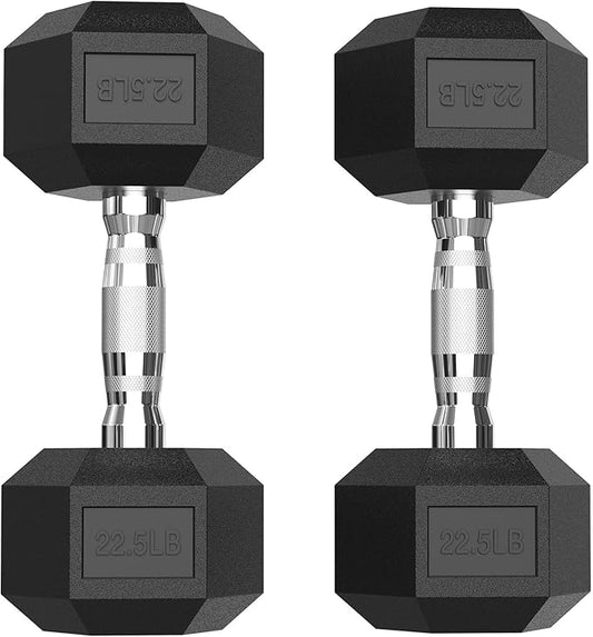 PAPABABE Hex Dumbbell Set with Rubber Grip 2.5-125lb, Odorless Rubber Coated Weight Fixed Dumbbells Set of 2, Weights for Women at Home, Hand Weights for Home Gym & Strength Training,Pesas Para Ejercicios