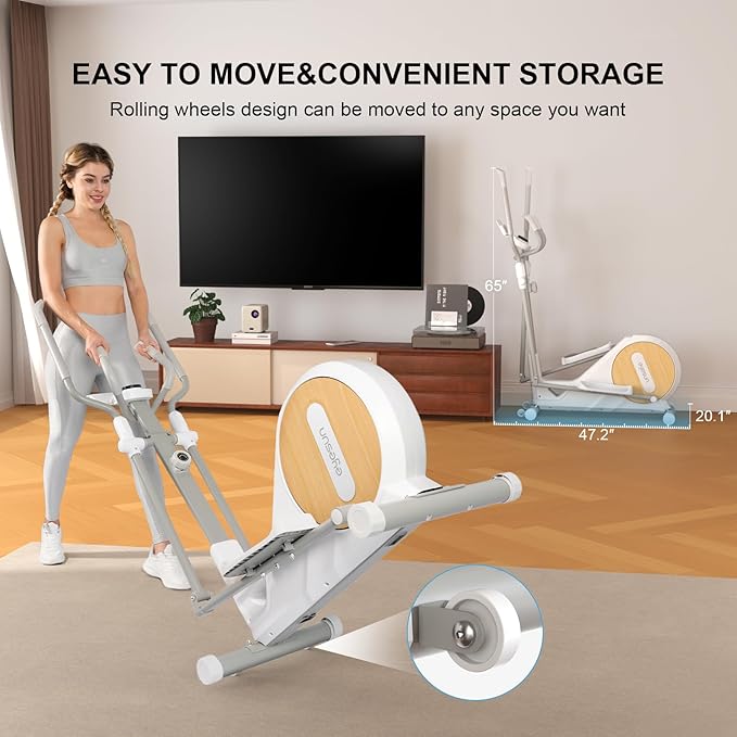 Elliptical Exercise Machine for Home,3-in-1Compact Training Machines with 16 Resistance Levels,14LB Flywheel,Low Impact Magnetic Cross Trainer,Quiet Portable Elliptical for Small Spaces