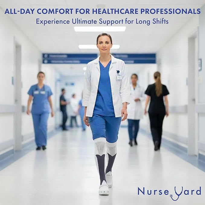 Nurse Yard Compression Socks for Nurses - Women & Men - 20-30mmHg Graduated Compression, Zero-Toe Compression, For Medical Staff, Nursing, Athletic Support Such As Running, Cycling, Hiking - 1 Pair