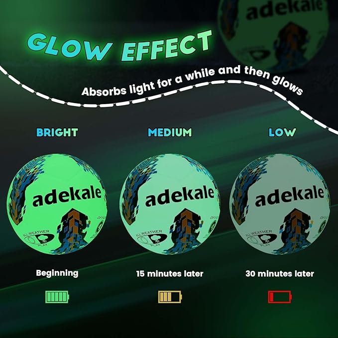 Glow in the Dark Soccer Ball Full Size 3/4/5, Sports Soccer Accessories Gifts Toys for Kids，Boys 8-12 , Light Up Ball with pump and needles, Ideal Soccer Gifts for Boys Age 7 8 9 10 11 12 13 14
