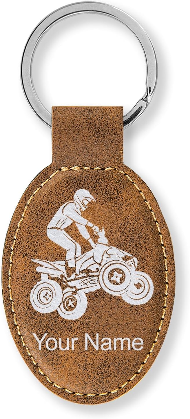 LaserGram Oval Keychain, Quad, Personalized Engraving Included (Rustic with Silver)