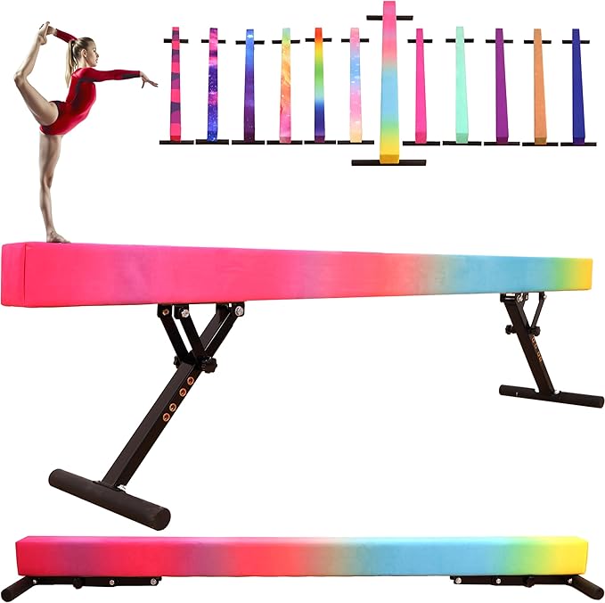 8 Ft Gymnastic Balance Beam with Adjustable Height From7 inch to 22 inch for Kids Children Home Practice, Adjustable Balance Beam with Leg, High and Low Floor Gymnatic Training Beam