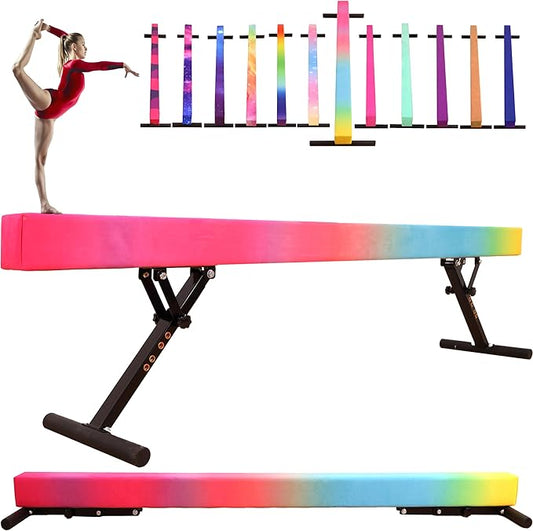 8 Ft Gymnastic Balance Beam with Adjustable Height From7 inch to 22 inch for Kids Children Home Practice, Adjustable Balance Beam with Leg, High and Low Floor Gymnatic Training Beam