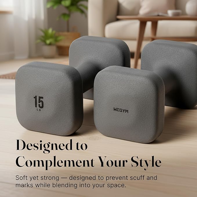 WeGym SafeGrip Square Dumbbells with Anti Slip Handles, Aesthetic Free Weights for Home Workouts, Stable Design Prevents Rolling during Floor Exercises