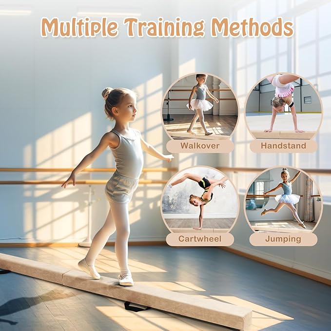 Giantex 7FT/8FT/9FT Balance Beam, Folding Gymnastics Beam w/Carry Handles, Floor Foam Gymnastics Equipment for Kids, Non Slip Rubber Base for Exercise, Practice & Professional Home Training