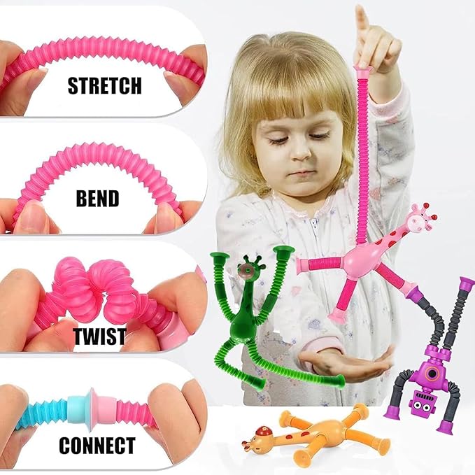 24PCS Telescopic Suction Cup Giraffe Toy,pop Tubes,Toys for Kids,Toddler Travel Toys,Toddler Sensory Toys,figette Toys,Fidget Toys for Kids,Treasure Box prizes,Small Toys for Kids prizes