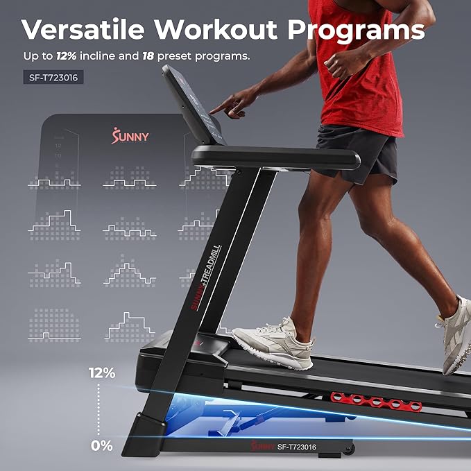 Sunny Health & Fitness Smart Heavy-Duty Auto Incline Treadmill with 20" Running Deck and Free SunnyFit App Connection