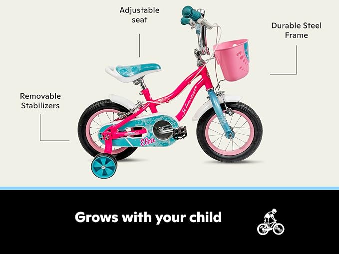 Schwinn Elm and Koen Bike or Balance Bike, 12-18 Inch Bike for Kids Ages 2-13, Black, Blue, Red, Teal, Pink or Purple, SmartStart Ergonomic Design, Adjustable Seat Grows with Child, Training Bicycle