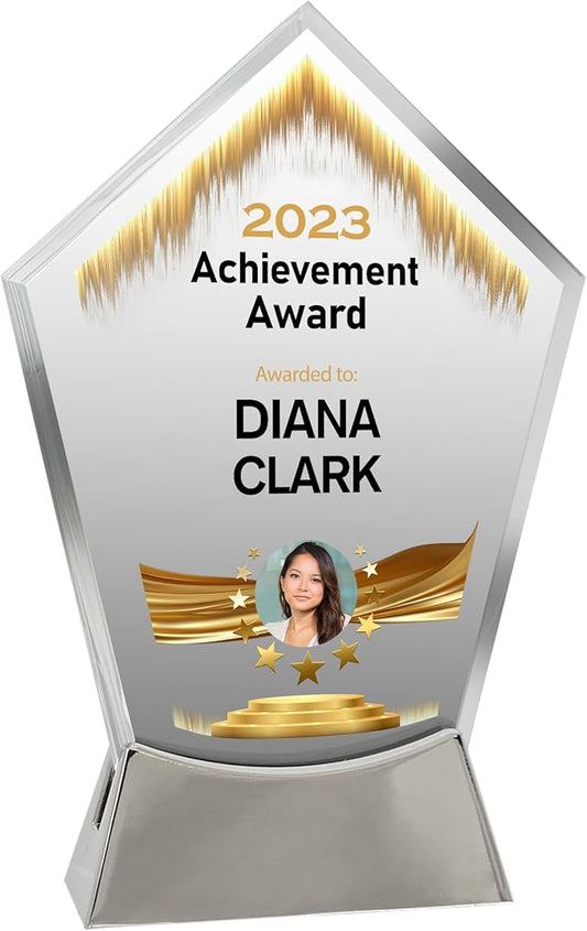 7 1/2" Personalized Glass Plaque for Trophies, Custom Award for Employee of the Month, Retirement, Leadership & Appreciation Gift J Awards (D5)