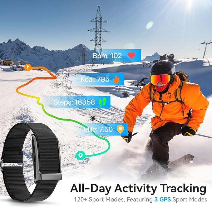 Smart Health Wristband, All-Day Continuous Heart Rate Blood Pressure Stress HRV Monitor, Improve Sleep, Wearable Activity & Fitness Tracker, 120+ Sports Modes, 60-Day Battery, with Free App