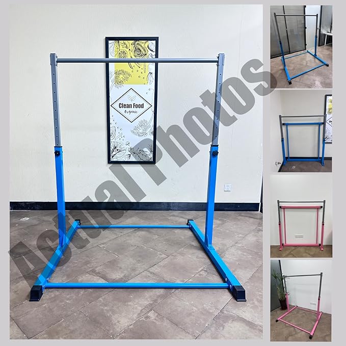 Safe Sturdy Gymnastics Bar for Kids Ages 3-18，Easy to Assemble and Release，3'-5' Adjustable Heigh，Anti-Slip，Steel Home Gym Training Bar for Junior Gymnasts，Gymnastic Equipment for Indoor Practice，All