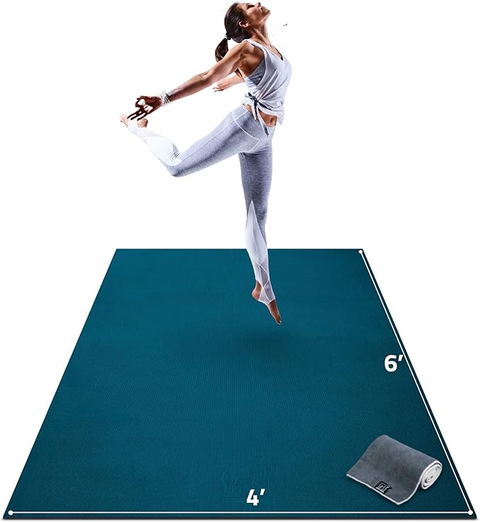 Gorilla Mats Premium Large Yoga Mat – 6x4', 7x5' (8mm) Extra Thick & Ultra Comfortable, Non-Slip Barefoot Exercise Mat – Works Great on Any Floor for Stretching, Cardio or Home Gym Workouts