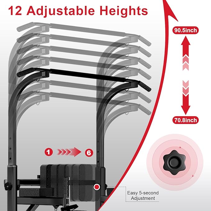 Pull Up Bar Power Tower Dip Station, Adjustable Strength Training Equipment for Home Gym Workout, Multi-Function Pull Up and Dip Bar