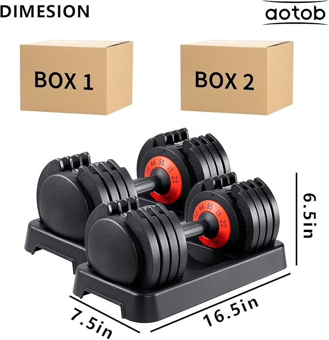 AOTOB 25/55 LBS Adjustable Dumbbell Set, Anti-Slip Fast Adjusting with Turning Handle, Adjustment for Men and Women, Weights Pair for Compact Home Gym Exercise Strength