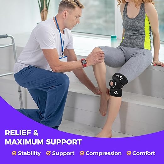 Knee Support Brace for Women Men, Adjustable Knee Compression Sleeve Brace Patellar Pad Tendon - Arthritis Pain, Meniscus Tear, Injury Recovery, Running, Workout, Neoprene Knee Braces with Stabilizers and Open Patella, Black