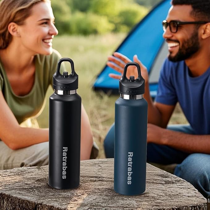 Insulated Water Bottle 21 OZ, Insulated Tumbler with One-Touch Open, Travel Water Bottle with Leak-Proof Design, Sports Water Bottle for Women & Men (Black)