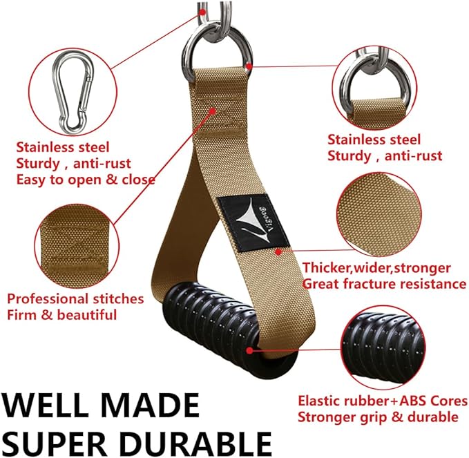 Heavy Duty Gym Exercise Handles Attachment for Cable Machine,Resistance Band,Pulley System Home Fitness Workout Equipment, with Elastic Rubber Grip and 2 Large Carabiners