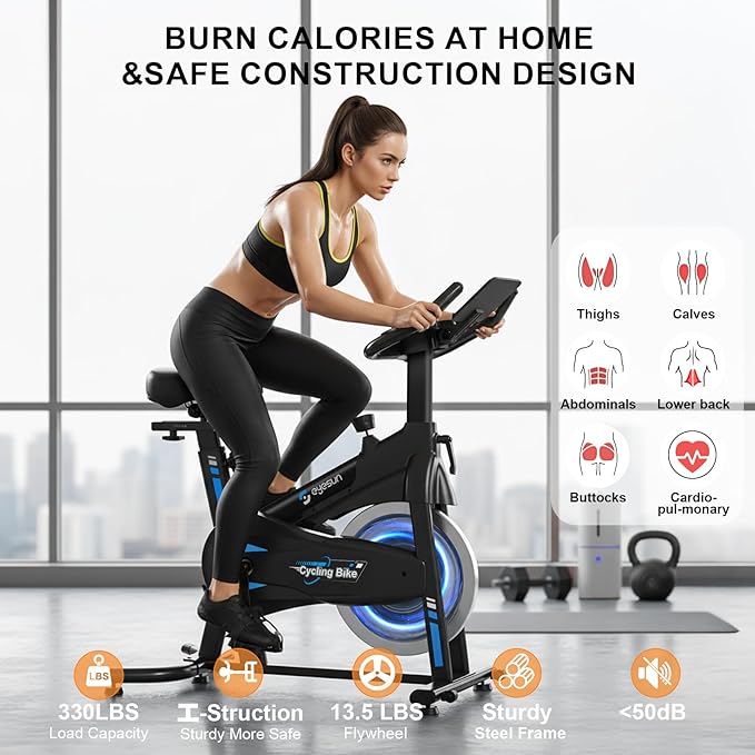 Exercise Bikes for Home,Indoor Cycling Bike with Adjustable Magnetic,Brake Pad Resistance Silent Belt Drive,330lbs Weight Capacity &Upgraded Version Seat for Home Cardio&Weight Loss