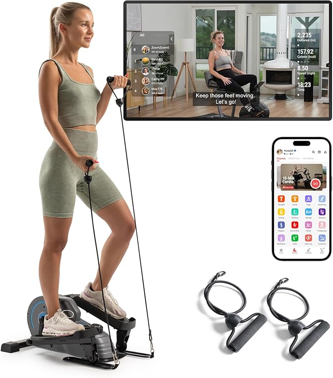 JLL Smart Mini Elliptical – Low-Impact Cardio, Quiet Magnetic Resistance (8 Levels), Compact for Home or Office, LCD Display, Bluetooth SunnyFit App Compatible