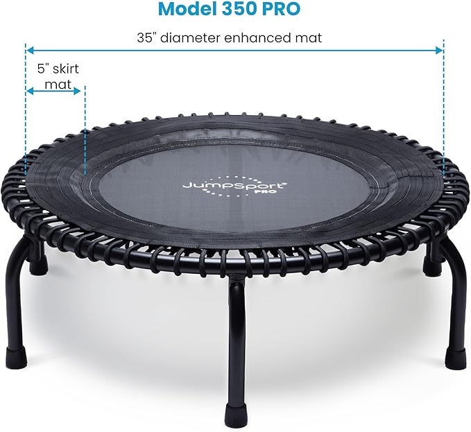 JumpSport 350 PRO Fitness Trampoline, Cardio Workout, No-Tip Arched Legs Home Gym Equipment, Adjustable Bungees & 60 Day Trial Video