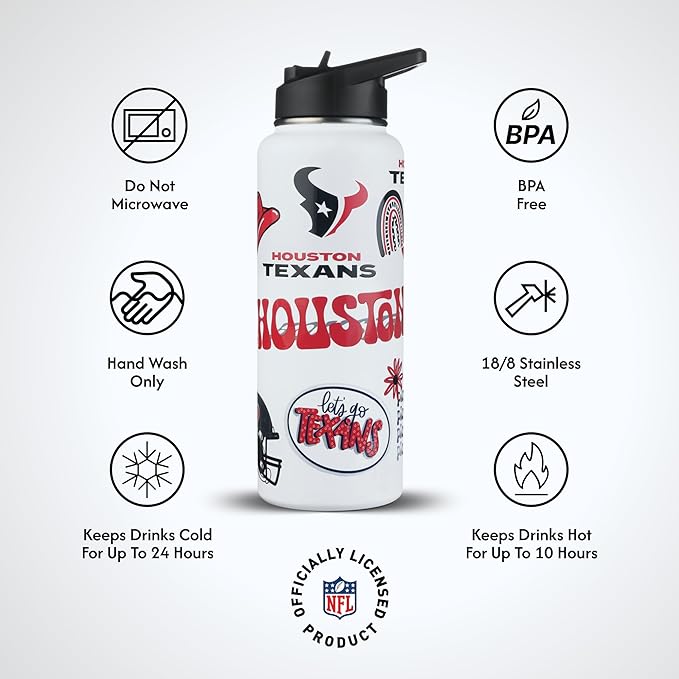 The Memory Company Officially Licensed NFL 34oz Water Bottle - Premium Stainless Steel Double-Wall Insulated, Leakproof Design