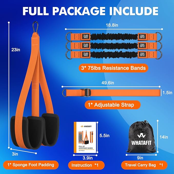 WHATAFIT Pull Up Assistance Bands, Resistance Bands for Pull Up Bar Working Out with Feet Straps ，Adjustable Heavy Duty Pull Up Assist Equipment, Home Gym Fitness Exercise Strength Muscle Training