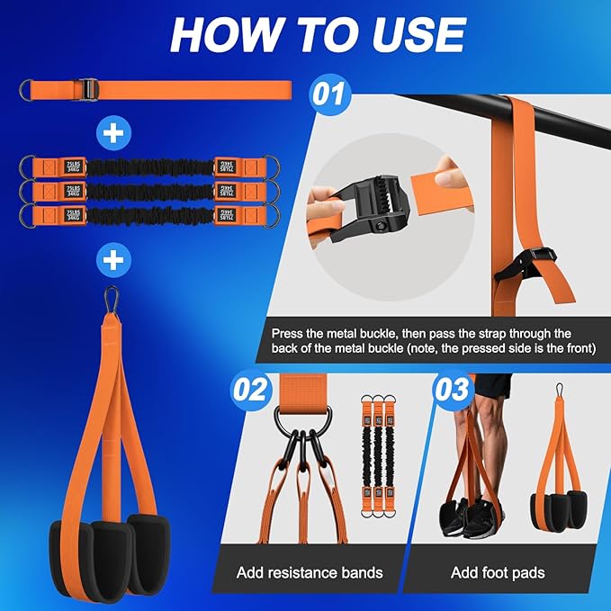 WHATAFIT Pull Up Assistance Bands, Resistance Bands for Pull Up Bar Working Out with Feet Straps ，Adjustable Heavy Duty Pull Up Assist Equipment, Home Gym Fitness Exercise Strength Muscle Training