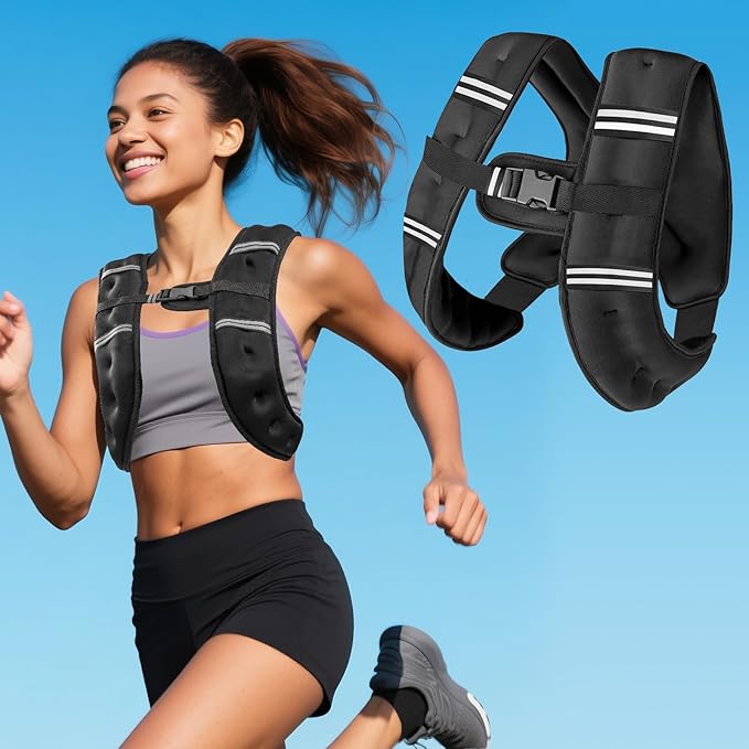 Zikopomi Weighted Vest Woman Man, 6lb/8lb/12lb/16lb/20lb/25lb/30lb Weight Vest with Reflective Stripes for Workout, Strength Training, Running, Fitness, Muscle Building, Weight Loss, Rucking Vest