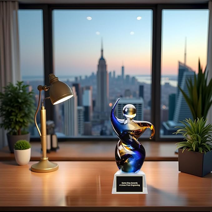 Hand-Blown Art Glass Award – Custom Engraved Elegant Award for Corporate, Sports Retirement Volunteer Recognition Leadership Personal Milestones Employee Gifts