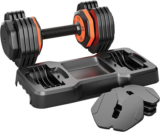 VEICK 25 lbs Adjustable Dumbbell with Anti-Slip Turning Handle, Fast Adjust Weight for Men Women, Exercise Equipment with Tray for Home Gym Full Body Workout Fitness