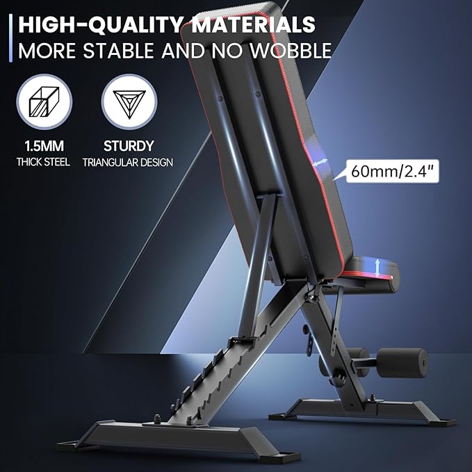 PASYOU Adjustable Weight Bench Press - 700lbs Load Foldable Workout Bench, Full Body Strength Training Benches for Home Gym (9x4x3 Positions)