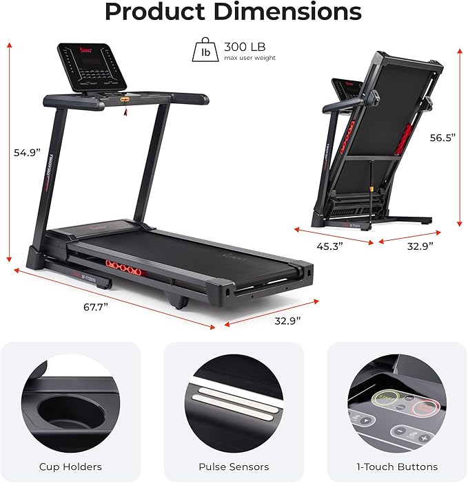 Sunny Health & Fitness Smart Heavy-Duty Auto Incline Treadmill with 20" Running Deck and Free SunnyFit App Connection
